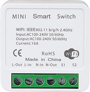 16A Mini WiFi Smart Light Switch DIY Module, Controlled by Smart Life/Tuya App, Compatible with Alexa Echo and Google Home, Support 1 Way or 2 Way (1 Pack)