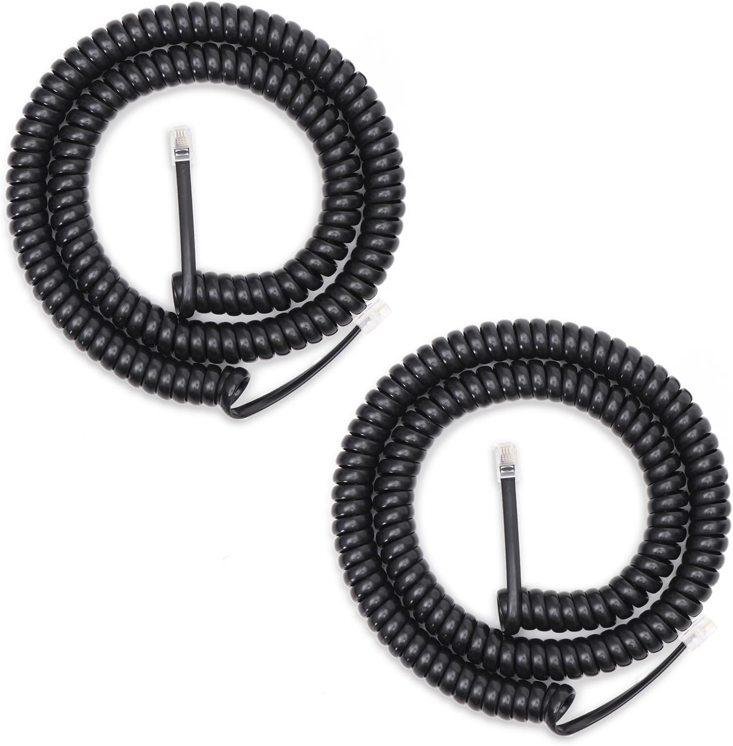 Telephone Cord, 2 Pack RJ9 4P4C Phone Cord for Landline, 12Ft Uncoiled 1.4Ft Coiled No Tangle Telephone Cords for Landline Phones, Black Phone Cable