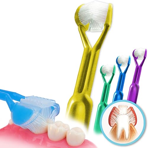 Paquete de 4 para necesidades especiales | Cepillo de dientes sensorial de 3 lados | Fabricado en Estados Unidos | Autista Asperger Triple en forma