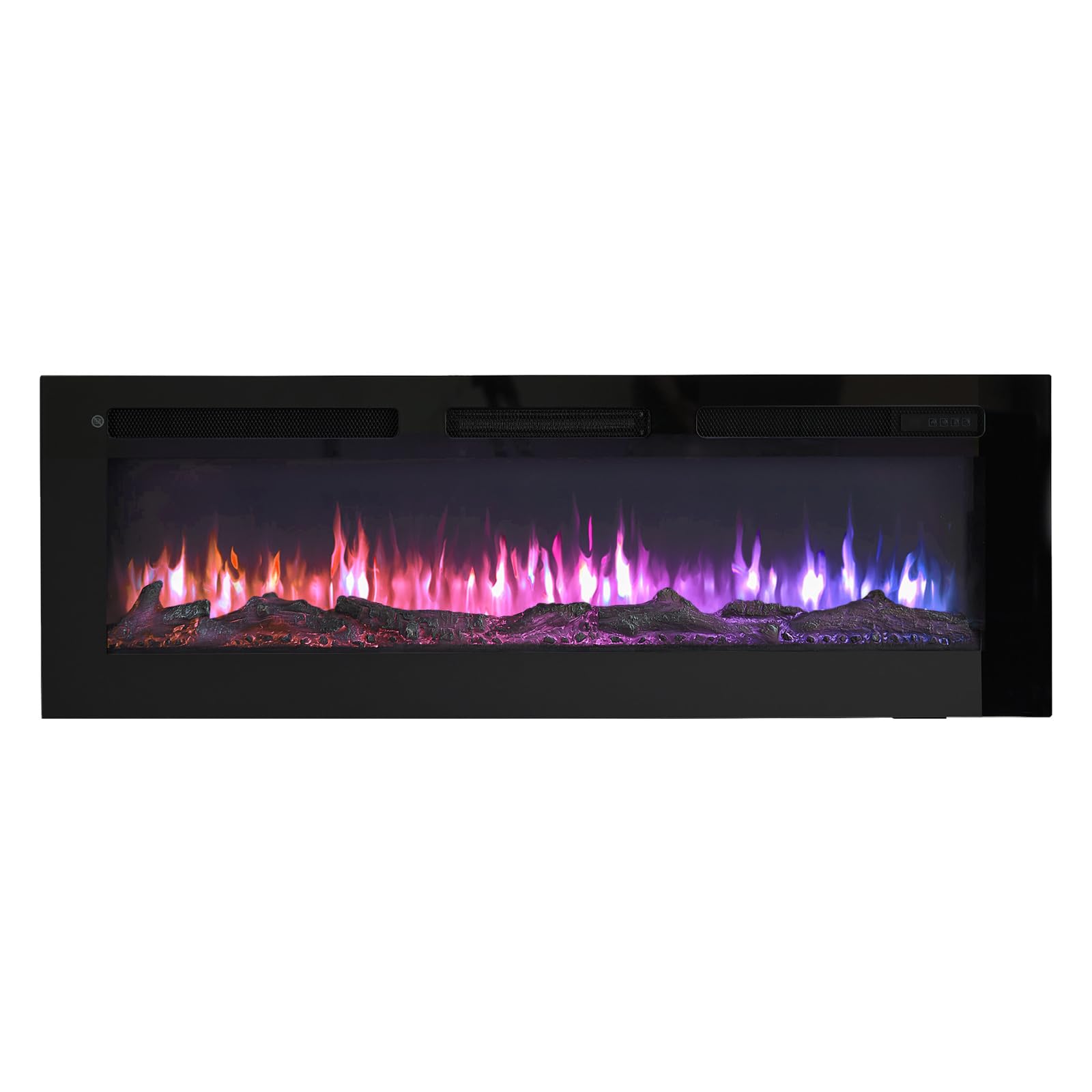 FLAMEKO 50 inch Media Wall Fireplace, Wall Mounted Fireplace, Wilton Black | 1.8kW Heater (900W/1800W), 9 Flame Colours, Logs & Crystals Included, Wall Mounted, Recessed or Freestanding, Remote Control