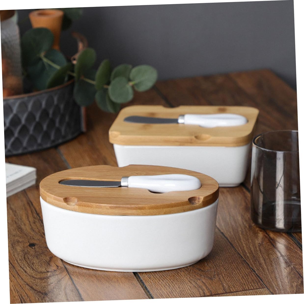 Ceramic Butter Dish with Lid and Butter Cutter Set for Food Preservation for Kitchen Dining and Entertaining
