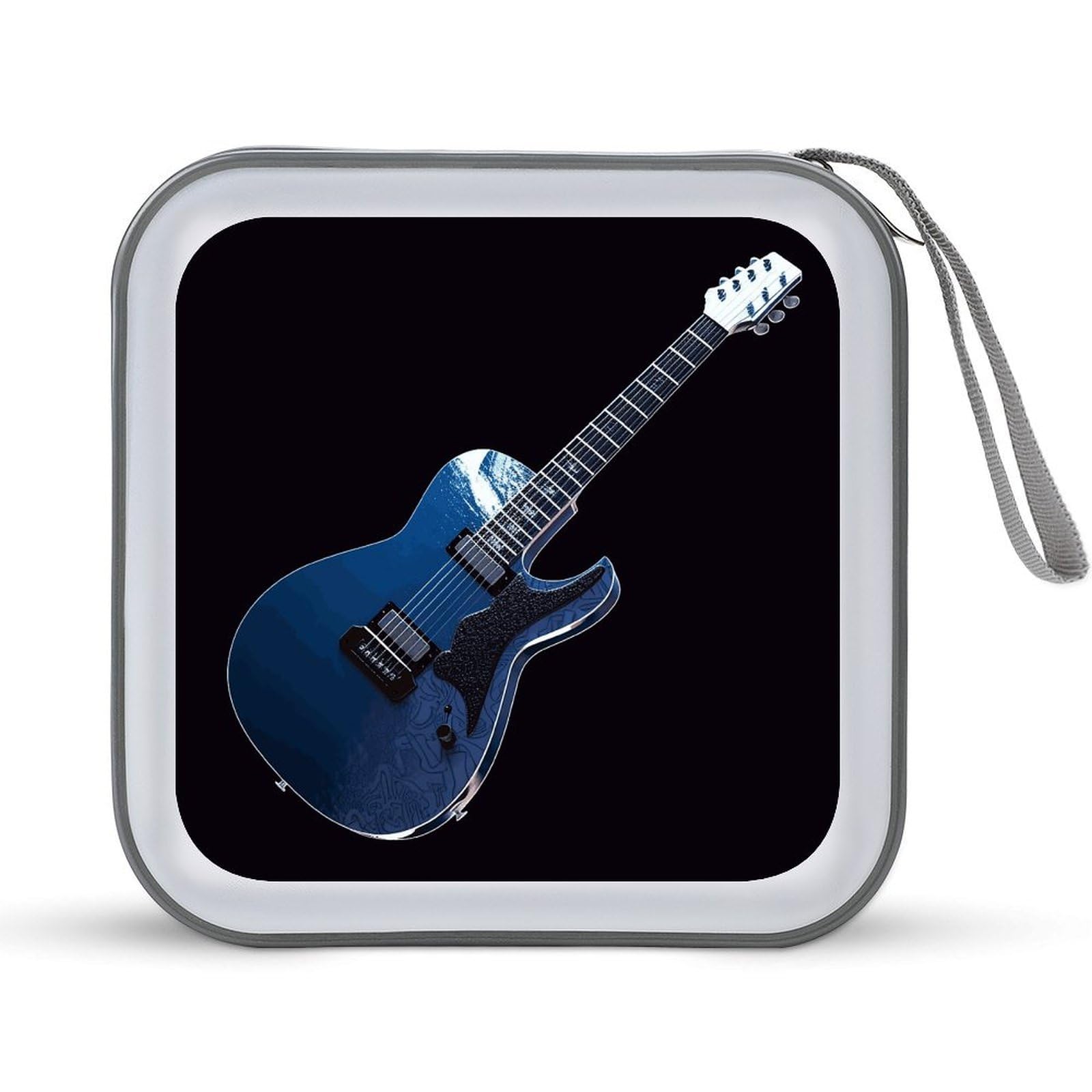 VstaDank - 40 Capacity Blue Guitar CD Case, with Zipper Disc Storage Organizer, Portable Hard Plastic Storage CD Holder, Organizer for the
