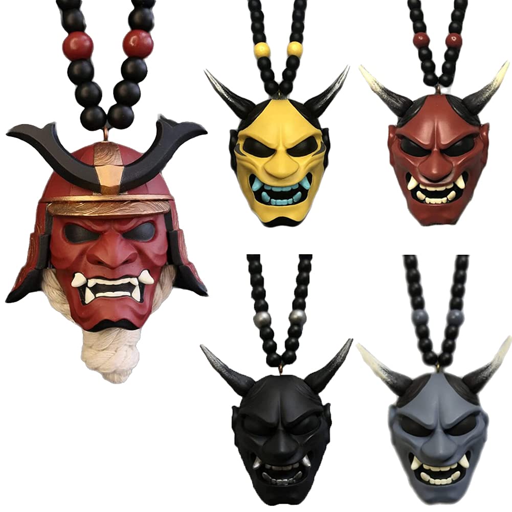 LUANXIU Samurai Helmet Hannya Japanese Oni Car Rear View Mirror Charm, Samurai Assassin Demon Oni mask Car Hanging Pendant Ornament