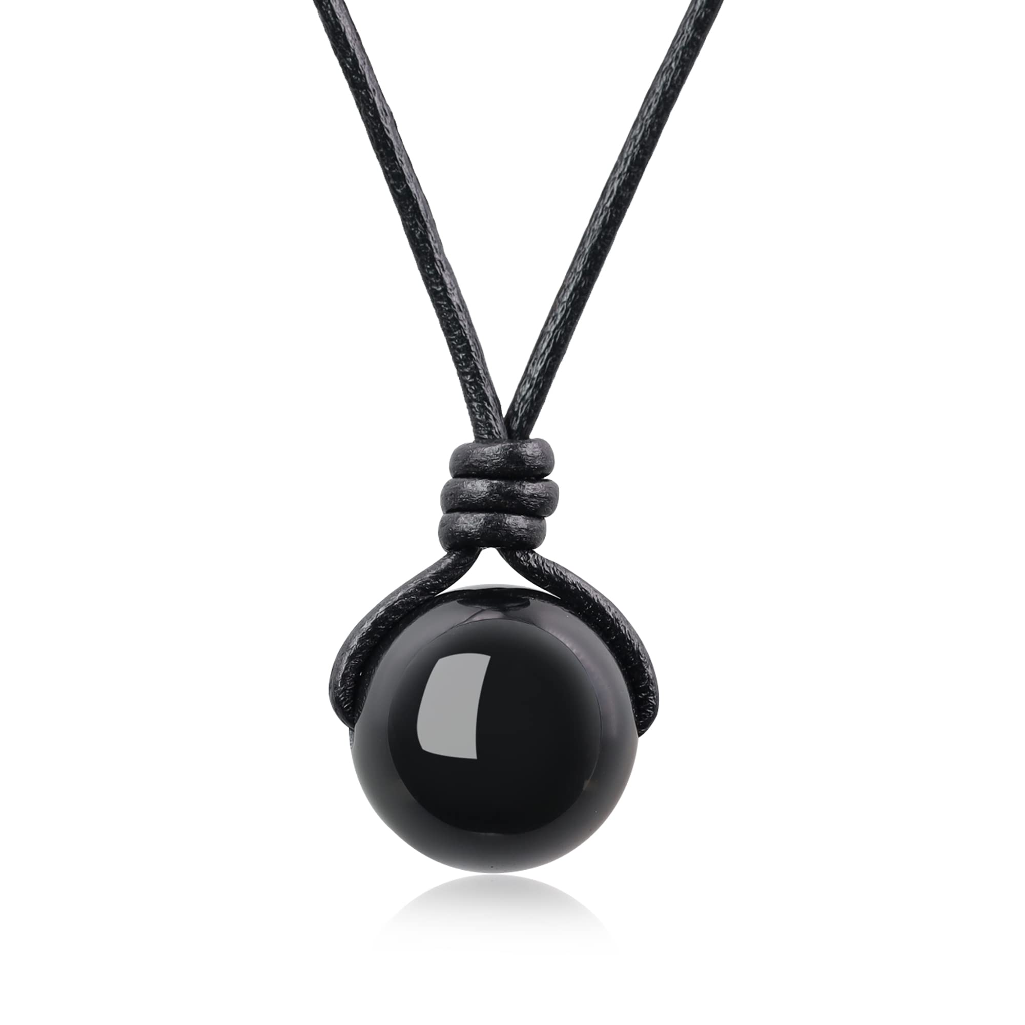 COAICollar Unisex con Cordón de Cuero y Colgante Esfera en Piedras Naturales