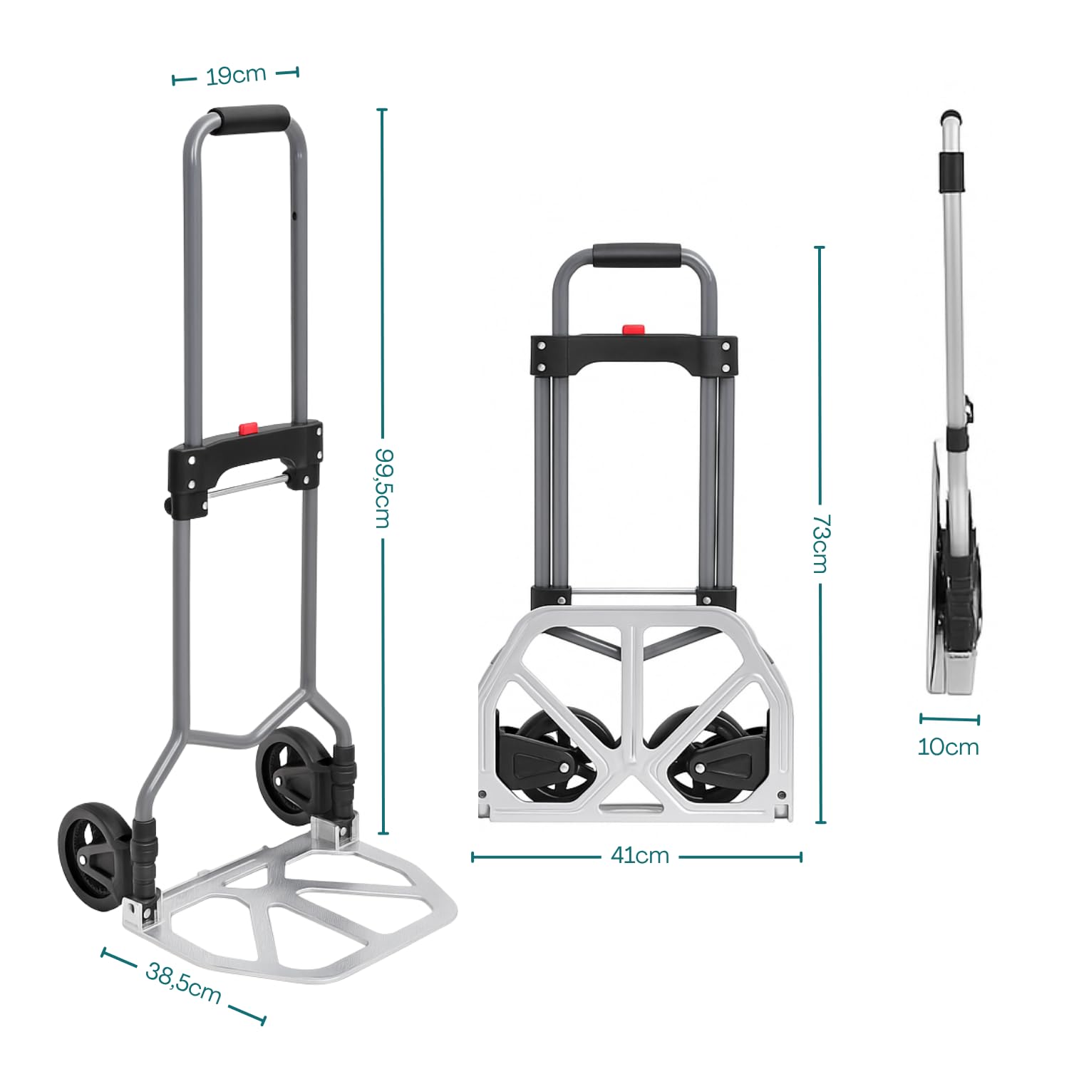 Paluplus Carrello Portapacchi Pieghevole in ALLUMINIO con Portata 70 Kg, misura 38,5x41x99,5 cm, Manico Telescopico e 2 Ruote, Montacarichi Manuale per trasporto carichi pesanti -9465F -3,5