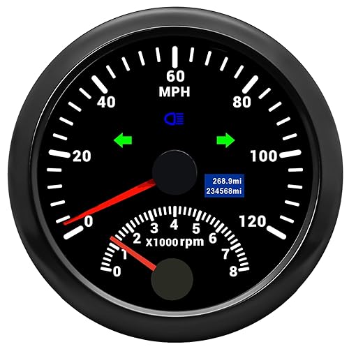 Miniatura 7 de ARTILAURA Velocímetro GPS de 0 a 120 MPH con tacómetro 8000 RPM Auto Speedometer Gauge Antena 3.346in 3 38" para coche, barco, vehículos marinos ATV