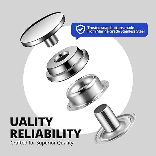 Miniatura 4 de Juego de 120 sujetadores de lona de acero inoxidable de grado marino, 0.591 in, botón a presión, para tela, jeans, chaquetas, manualidades, barco,