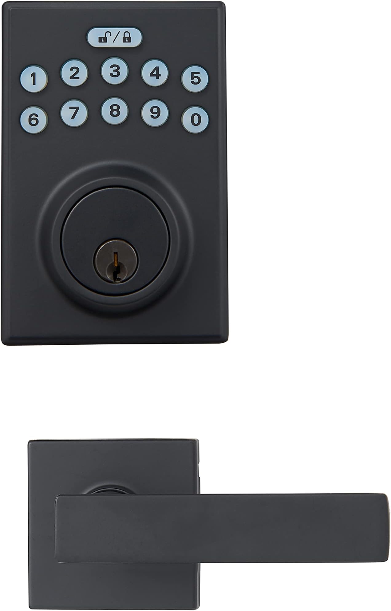 Amazon Basics Contemporary Electronic Keypad Door Lock, Keyless Entry Deadbolt with Handle Set, Easy Installation, Matte Black