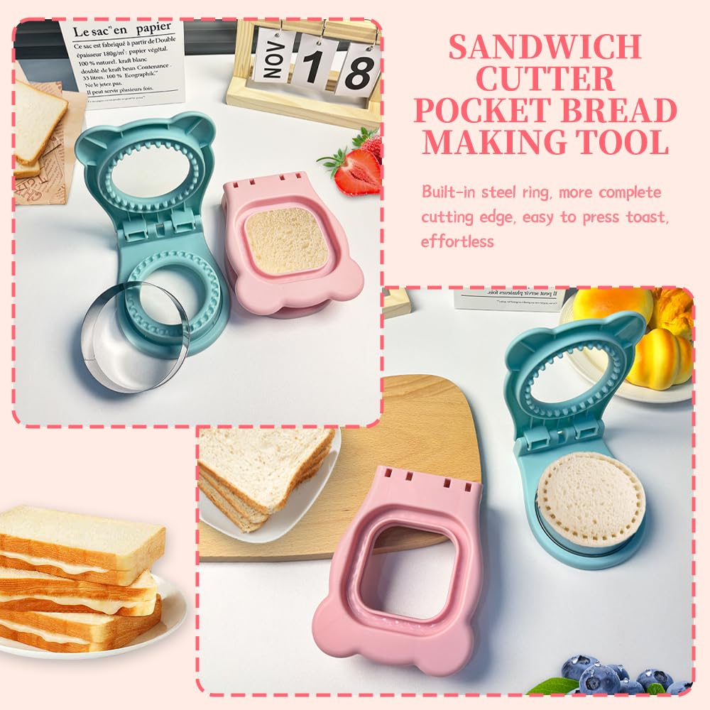 Juego de cortador y sellador de sándwiches, sandwichera cuadrada y redonda con borde de sello para sándwich casero, aperitivos, lonchera Bento Box 4
