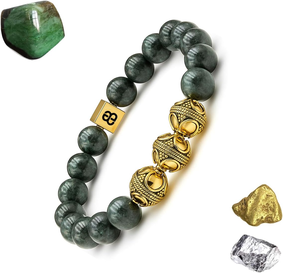 Kartini Studio Men's Jade and Gold Beads Bracelet, Jade Bracelet, Quality Bead Jewelry for Man