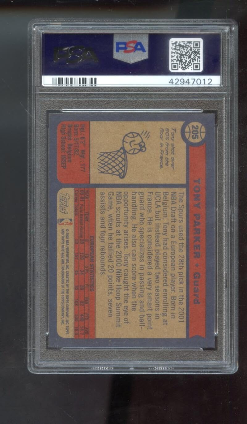 2001-02 Topps Heritage #205 Tony Parker ROOKIE RC PSA 9 Graded Basketball Card NBA 01-02 San Antonio Spurs 2001-2002