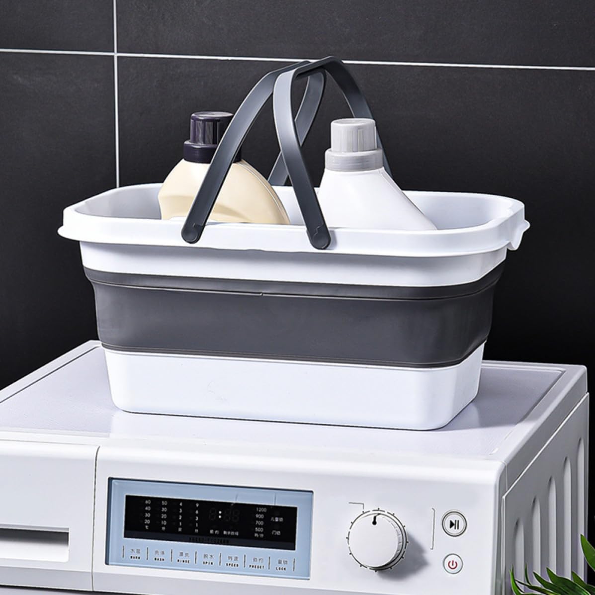 Cubo Plegable Portátil Balde Plegable de Plástico Negro para Fregona de 15l con Asa Adecuado para Camping y Uso Doméstico
