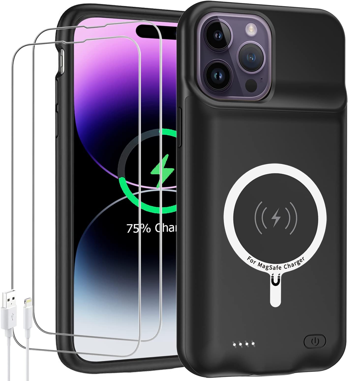 Battery Case for iPhone 14 Pro Max, Newest 10800mAh Rechargeable Portable Protective Extended Charger Case Wireless Charging Compatible with iPhone 14 Pro Max (6.7 inch) Charging Case & Carplay-Black