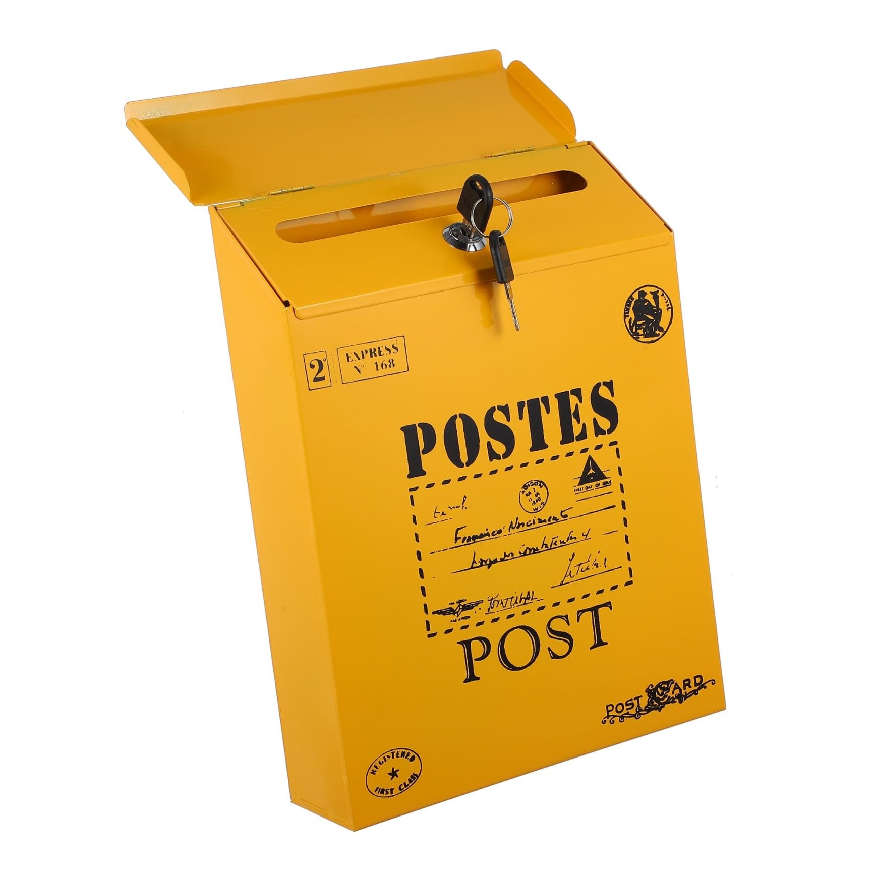 Boîte aux lettres verrouillable jaune en fer pour sécuriser courrier et suggestions