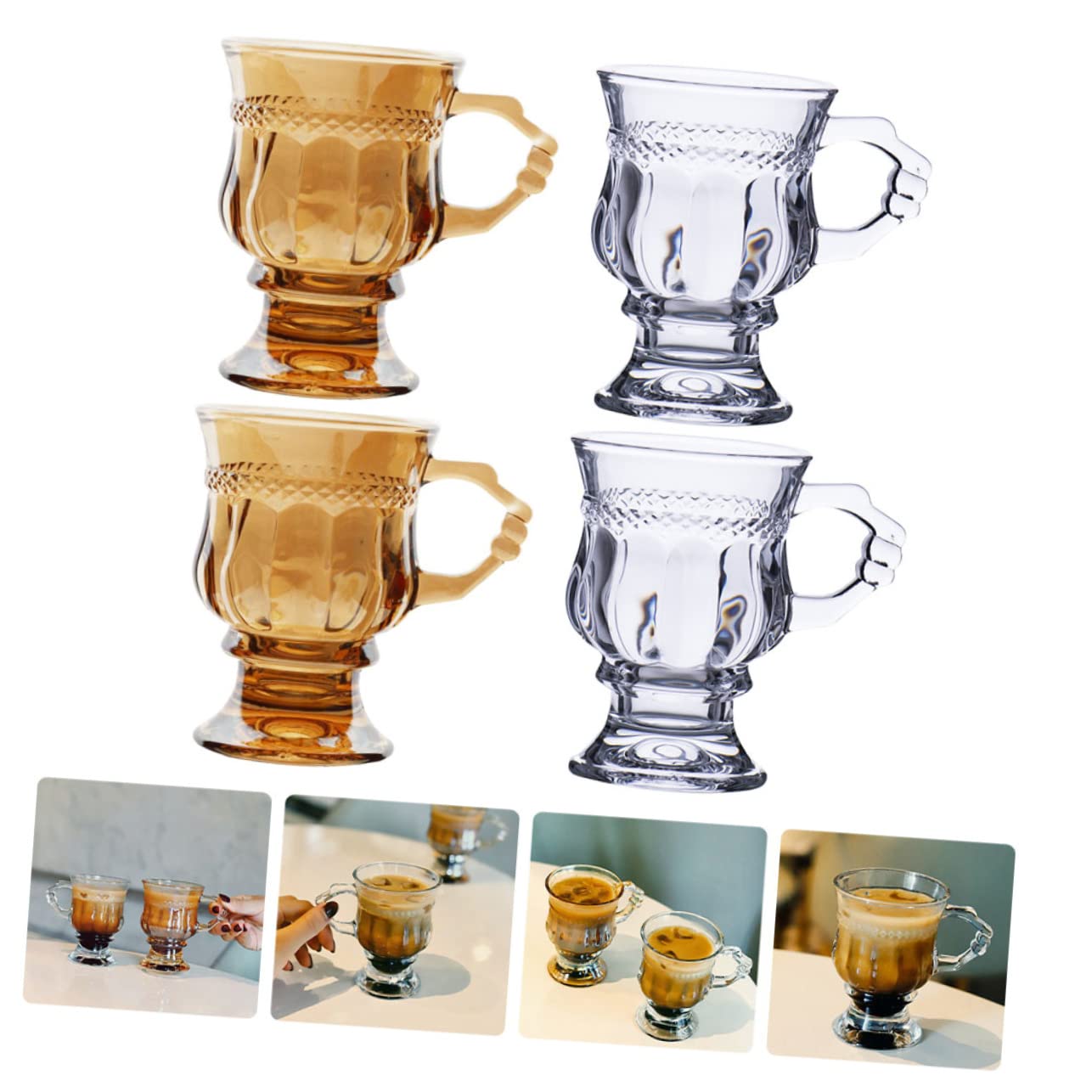 MAGICLULU Bicchiere in Vetro Goffrato Vintage Stelo, 4 Pezzi