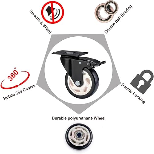 Miniatura 20 de Ruedas giratorias, ruedas de 2 pulgadas, juego de 4 ruedas resistentes, ruedas de bloqueo CLOATFET con freno (placa superior), ruedas giratorias