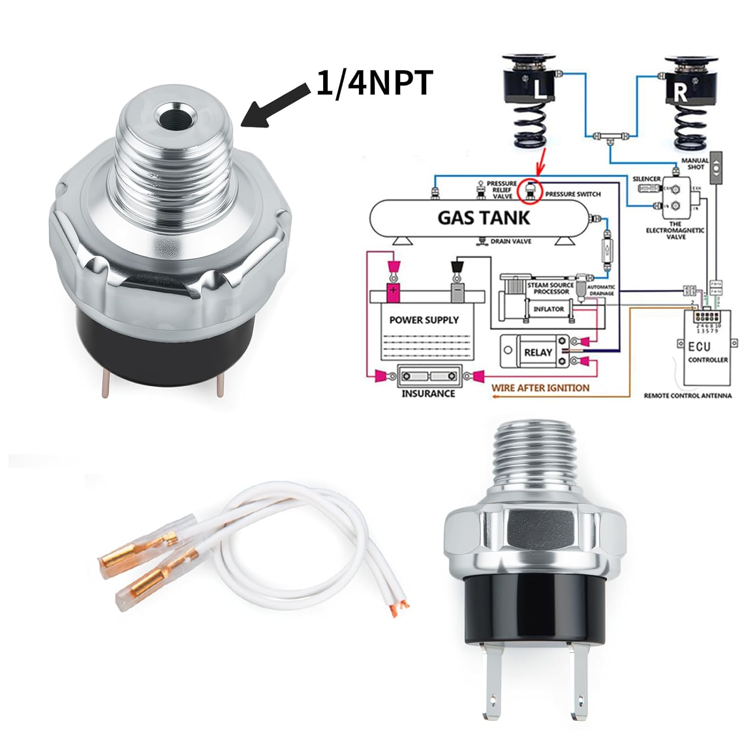120-150PSI Air Pressure Switch 1/4"-18 NPT Air Compressor Pressure Switch 24V 12V Air Tank Pressure Controller - Image 4