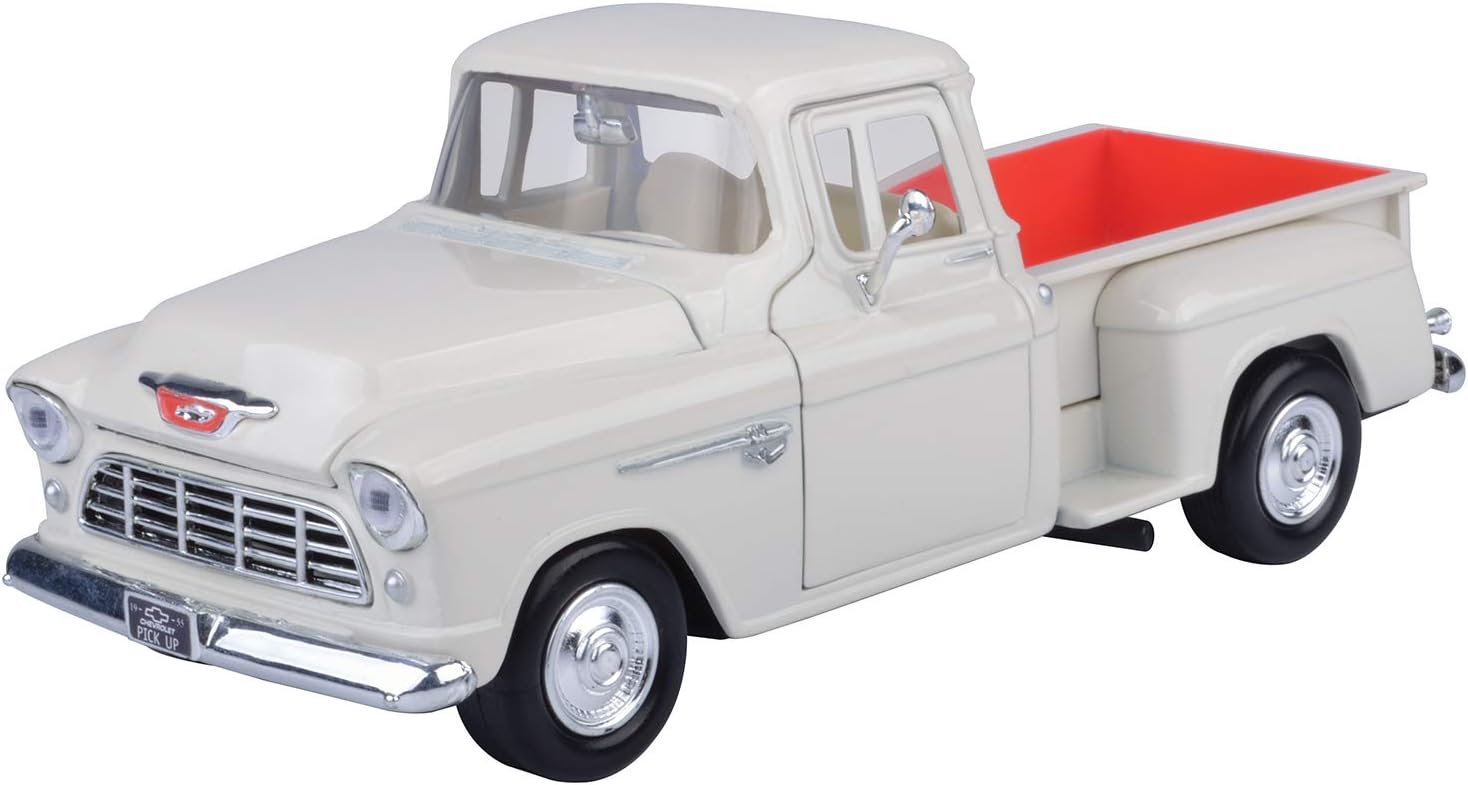 1955 5100 Stepside Pickup - 1:24 Scale Diecast Model Truck by Motormax (White)