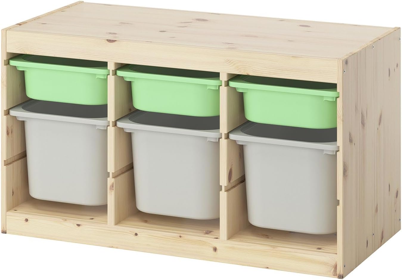 Storage Combination with Boxes, Storage Organizer with Wooden Frame, Low Child-Friendly Storage Unit, Multiple Color Options, 36 5/8 x 17 3/8 x 20 1/2 Inches (Light Green/Gray)