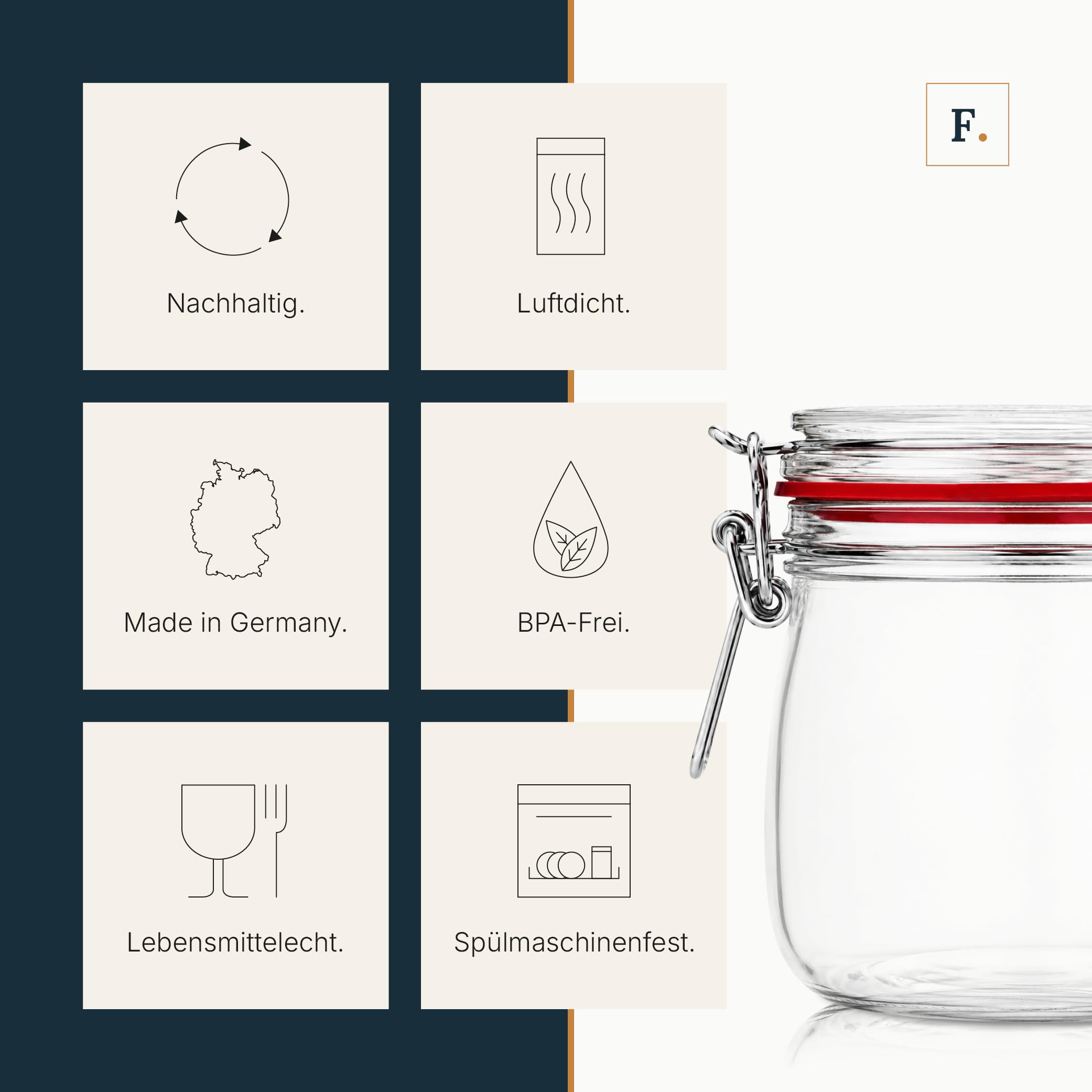 Flaschenbauer- 12 tarros de alambre de 634 ml, utilizables como tarro de conservas y de fermentación, para almacenamiento, tarros para rellenar, tarros vacíos con alambre – Fabricado en Alemania