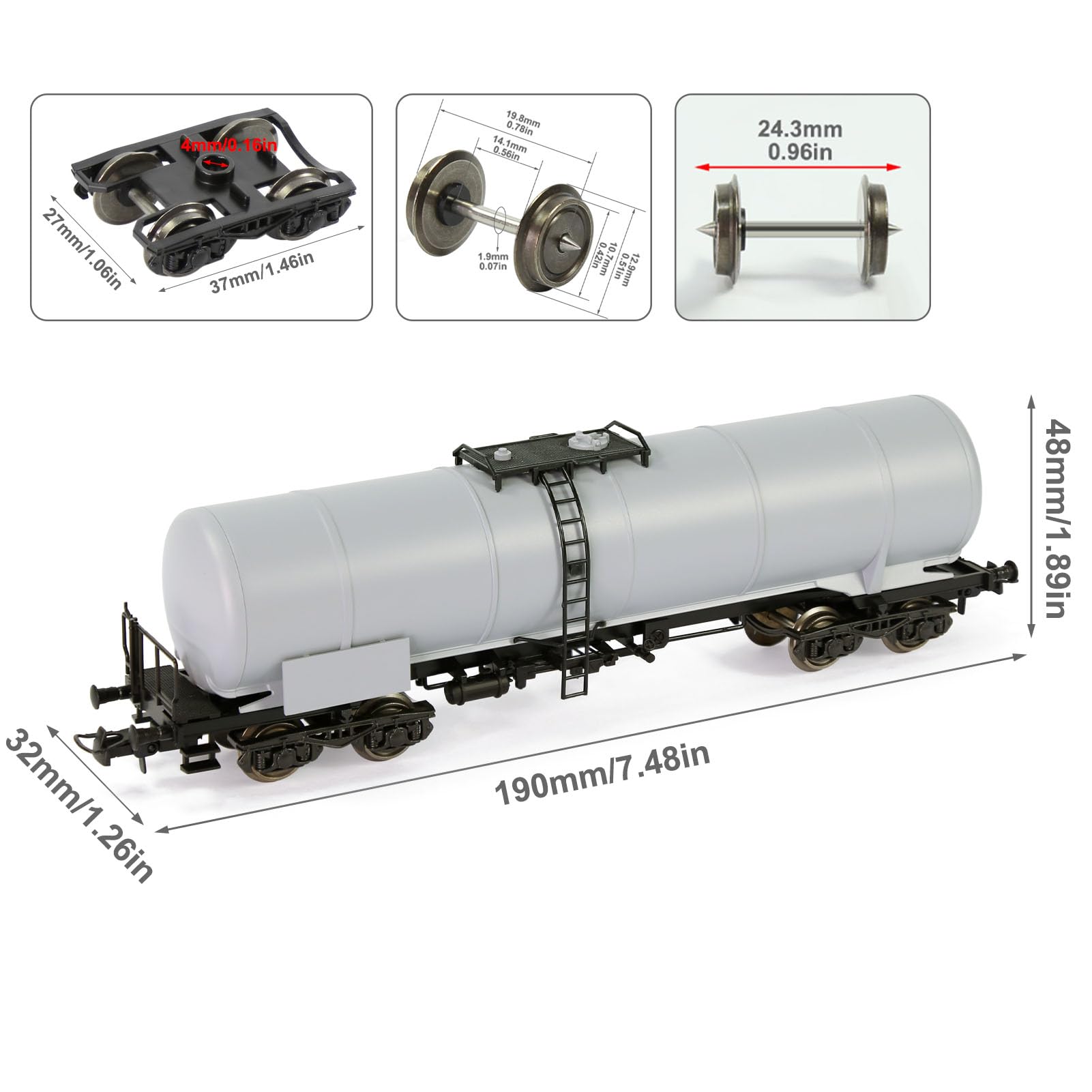Evemodel 1Stk. Modell Spur H0 1:87 Kesselwagen Bahn Zug Öltankwagen Mit DC Metallräder (grau)