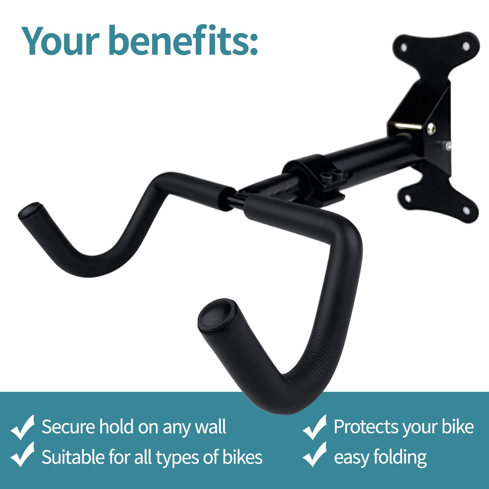 Soporte de Pared Para Bicicleta, Portabicicletas Plegable, Acolchado de Espuma EVA, Material Metálico, Angulo y Distancia de Pared Ajustables, Para Bicicleta de Montaña, de Carre