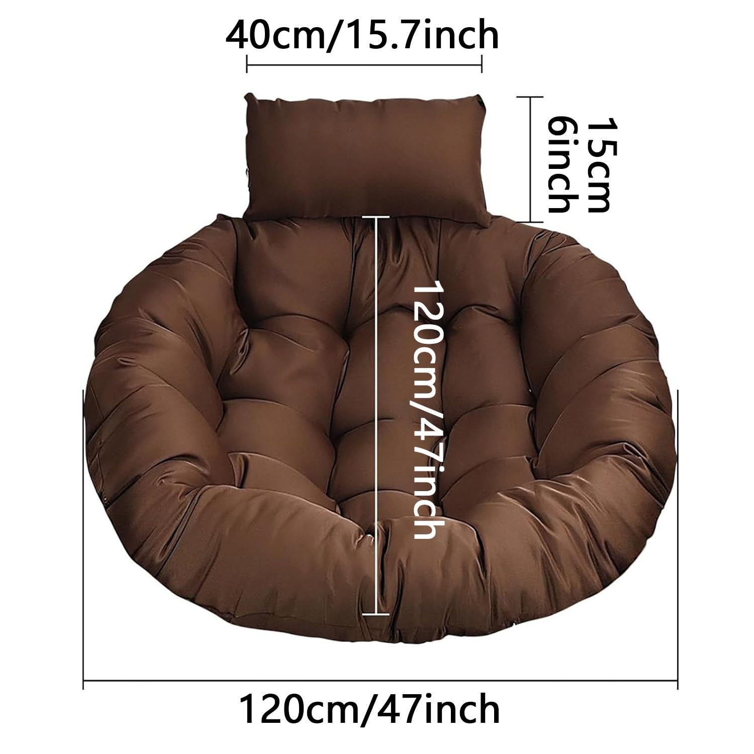 Cuscino a forma di uovo con poggiatesta, morbidi cuscini per sedia a dondolo, ricambio per sedie sospese per interni ed esterni, decorazione da giardino e ufficio (beige, 120 x 120 cm)