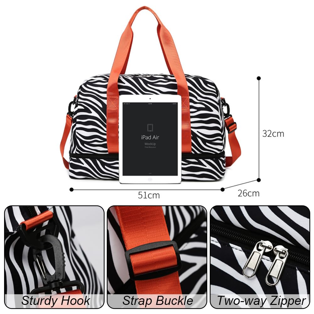 Sac de Sport Femme Grand, 42.43L, avec Compartiment Chaussures & Poche Humide, Sac de Voyage Léopard Bagage à Main Léger, Sacs de Sport Imperméable Femme pour Yoga/Weekend/Gym/Voyage, Noir