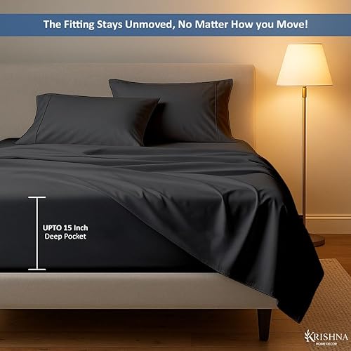 Miniatura 5 de happy at home Juego de sábanas cortas tamaño Queen, 4 piezas, bolsillo profundo, 100% algodón egipcio, gris oscuro