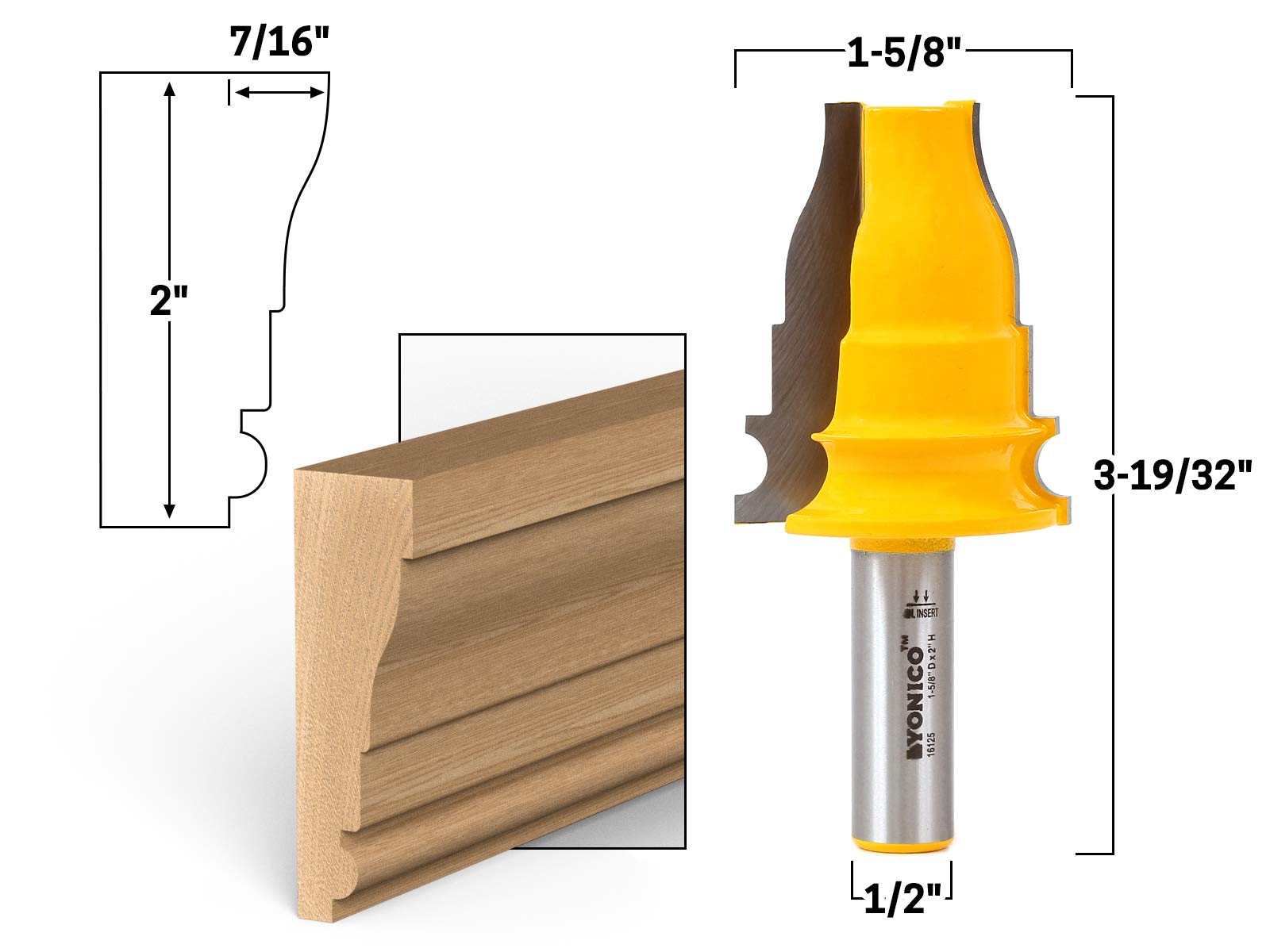 YONICO 16125 2-Inch Door & Window Casing Router Bit 1/2-Inch Shank
