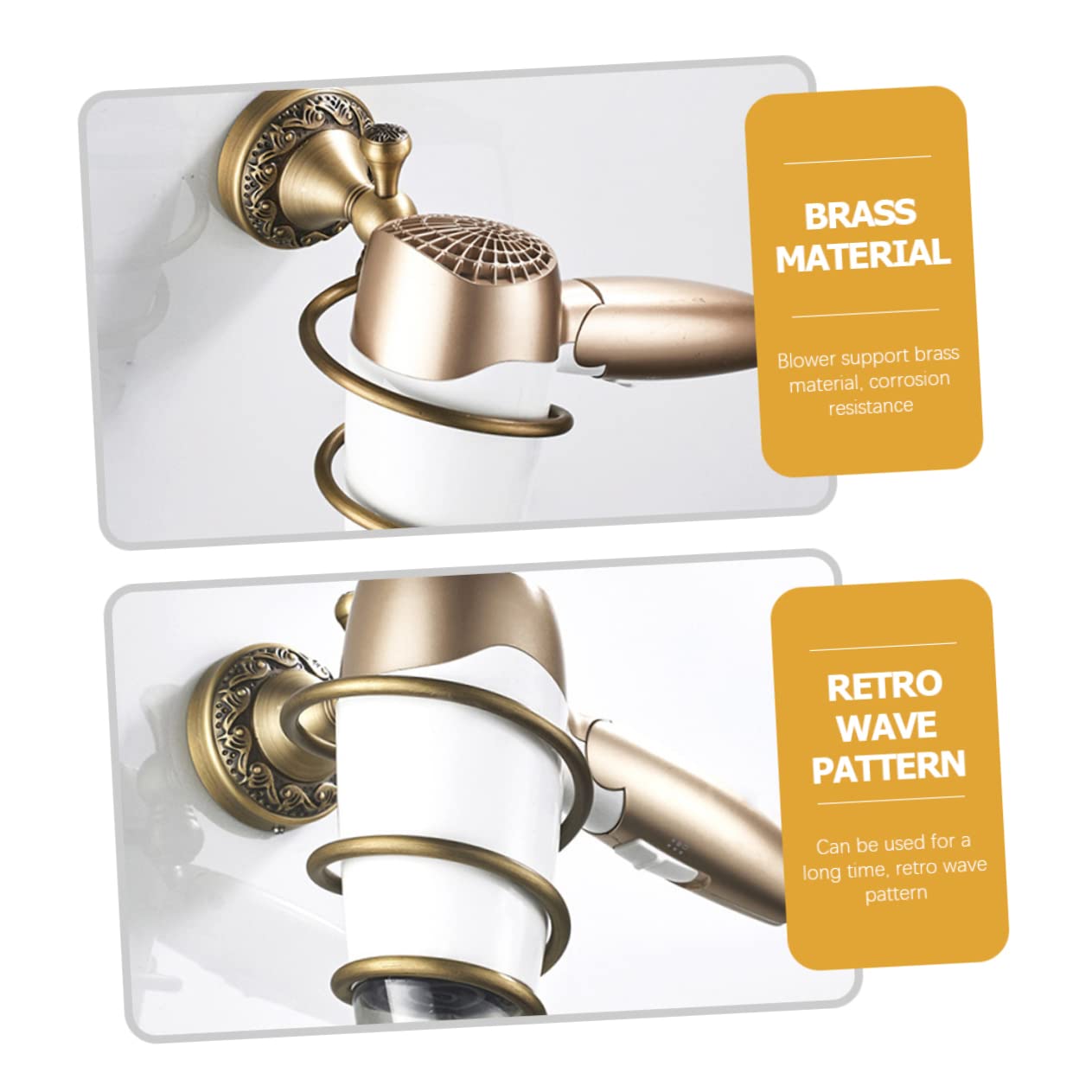 Supporto per Asciugacapelli da Parete a Spirale in Rame | Oro, Acciaio Inossidabile, Facile Installazione, Uso in Bagno Domestico e Barber Shop