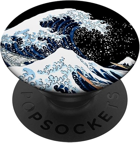 The Great Wave off Kanagawa Hokusai Japanese Art PopSockets - Agarre y soporte para teléfonos y tabletas, Negro
