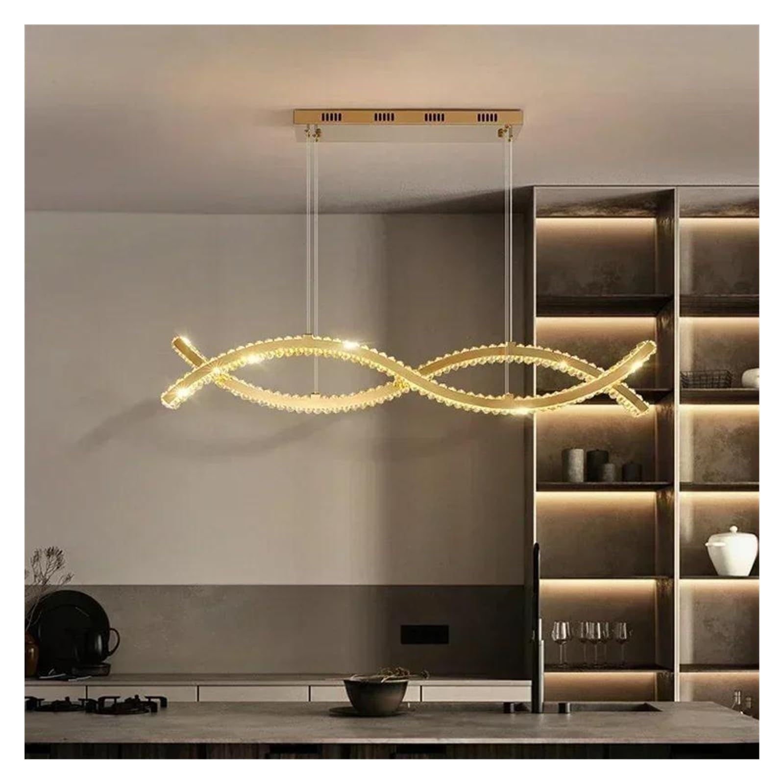 ASerZenith Modern Dining Living Room Ceiling Chandelier Luxury Home Decorations Crystal Led Lights Gold Luster Long Pendant Lamps,Hanging Light,Warm Light-A-L100Cm