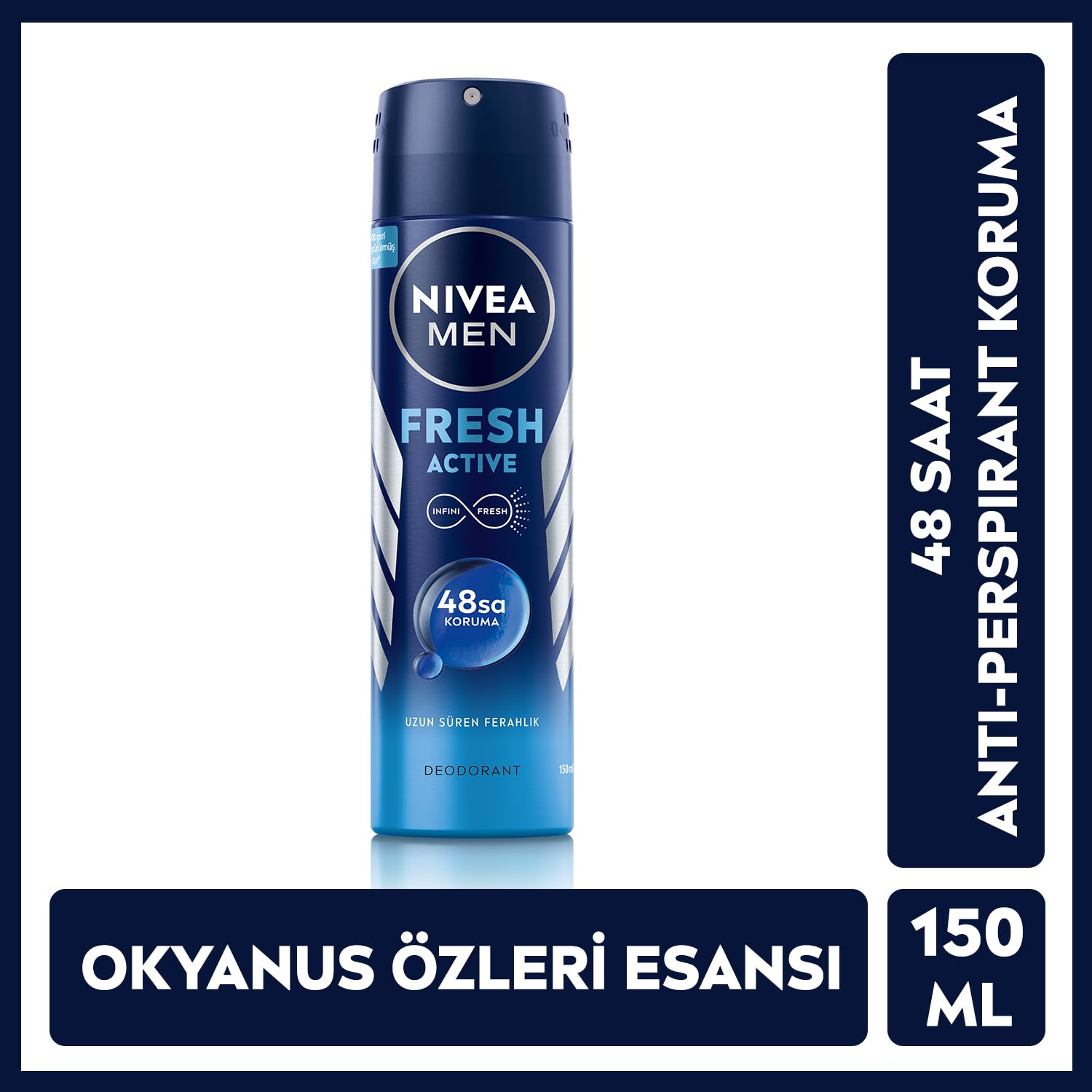 NIVEA Men Erkek Sprey Deodorant Black& White Invisible Fresh 150 ml + NIVEA Men Erkek Sprey Deodorant Fresh Active 150ml