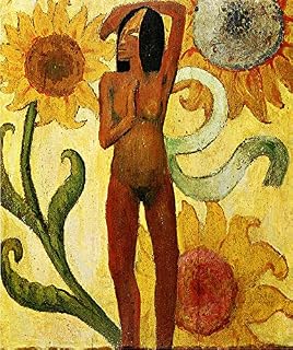 American Gift Services - Artist Paul Gauguin Poster Print of Painting Caribbean Woman with Sunflowers - 24x36