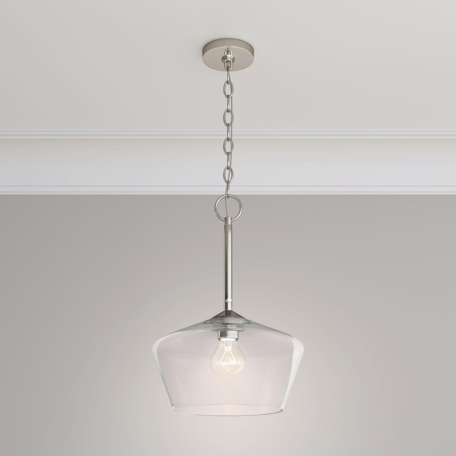 ML Lighting | Morbelle Collection | 55201-PN | Indoor 1 Light Metal Pendant in Polished Nickel with Clear Glass Shade | Kitchens, Dining Rooms, Living Rooms, Entryways, Hallways