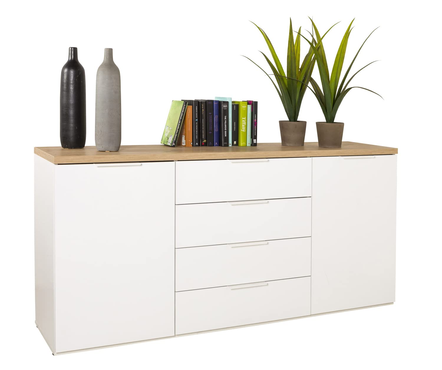 Composad | Mobile Contenitore della Linea MUNDI con 2 Ante e 4 Cassetti, Scarpiera da Ingresso, Madia, (LxAxP) 170,​90x82,​60x44,​40 cm, Rovere Mielato e Bianco Laccato, Made in Italy