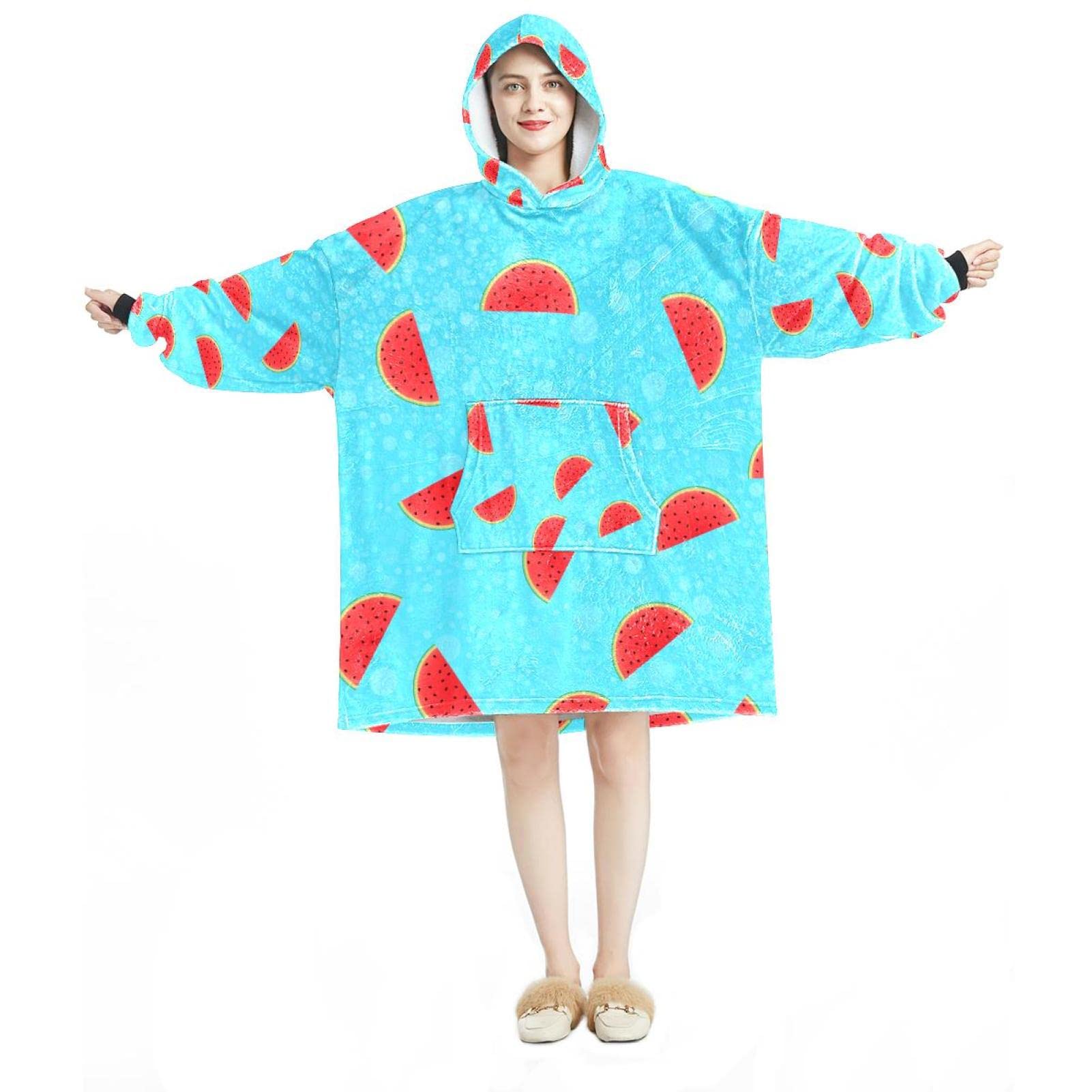 Sweat à capuche surdimensionné pastèque en flanelle et Sherpa pour adulte