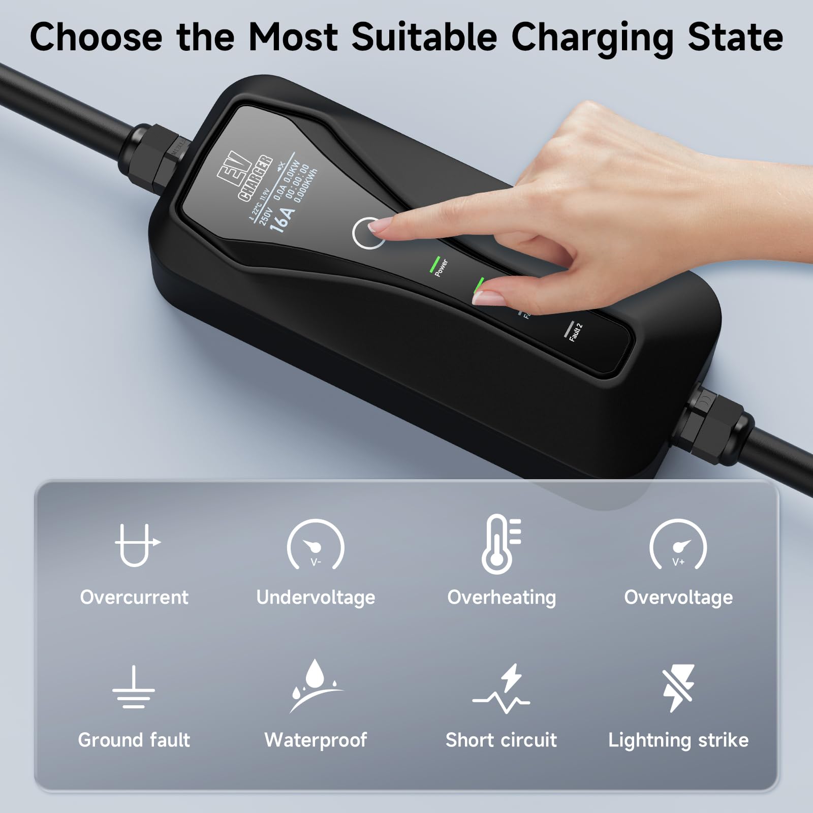 CEE kabel do ładowania typ 2, kabel do ładowania typ 2 11kW, regulowany prąd 8A/10A/13A/16A, ładowarka EV z wtyczką CEE, kabel do ładowania typ 2, z torbą, 5m, IEC 62196-2 (czerwony)