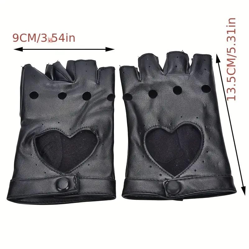 NOIAFZY 2Pairs Unisex Red Black Punk Heart-Shaped Half Finger Gloves Breathable Cut Out Design for Dance Fitness Stylish Comfort Fit