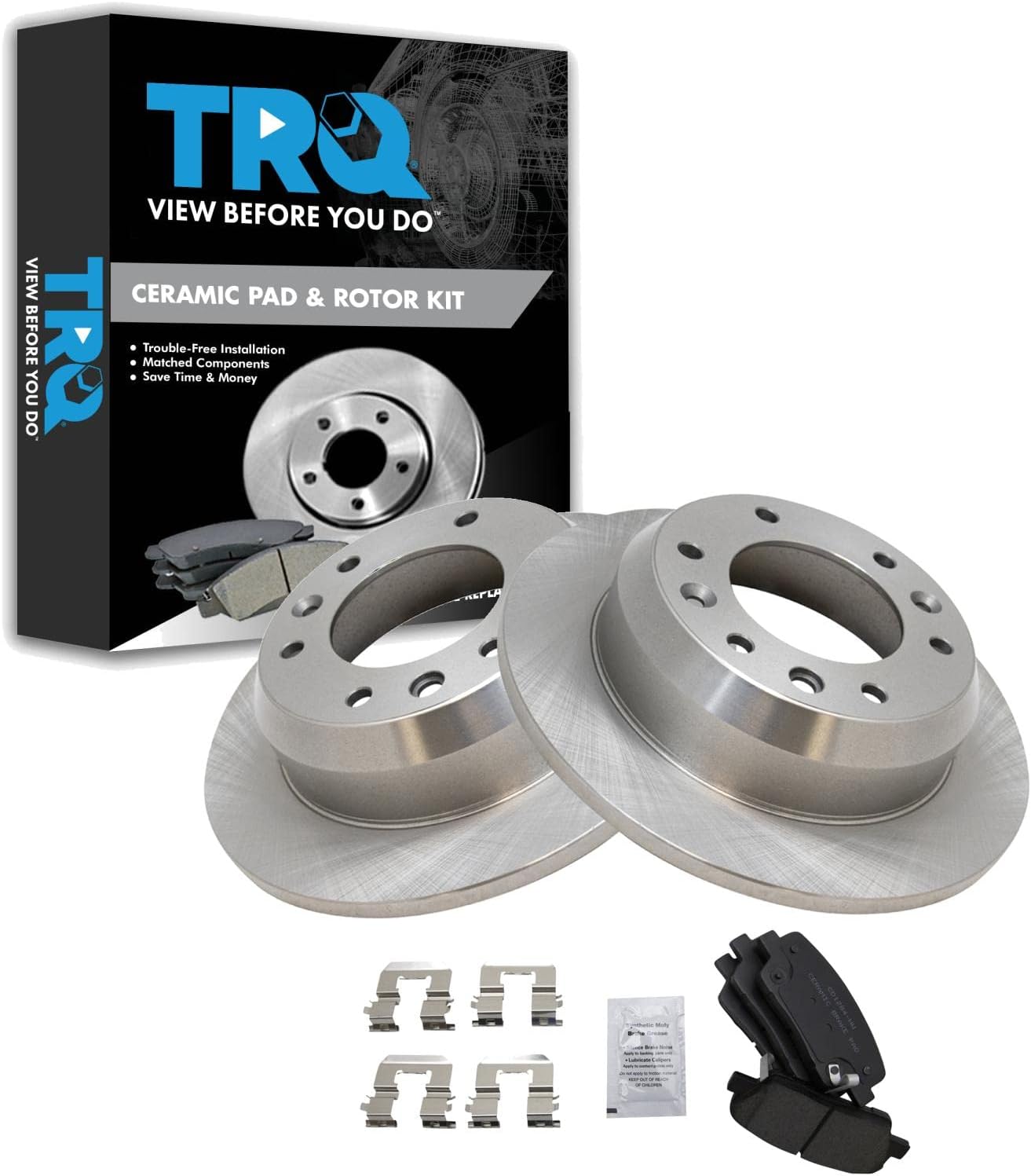 TRQ Rear Brake Pad and Rotor Set Ceramic Rotors Compatible with 2007-2008 Hyundai Entourage 2007-2012 Kia Sedona
