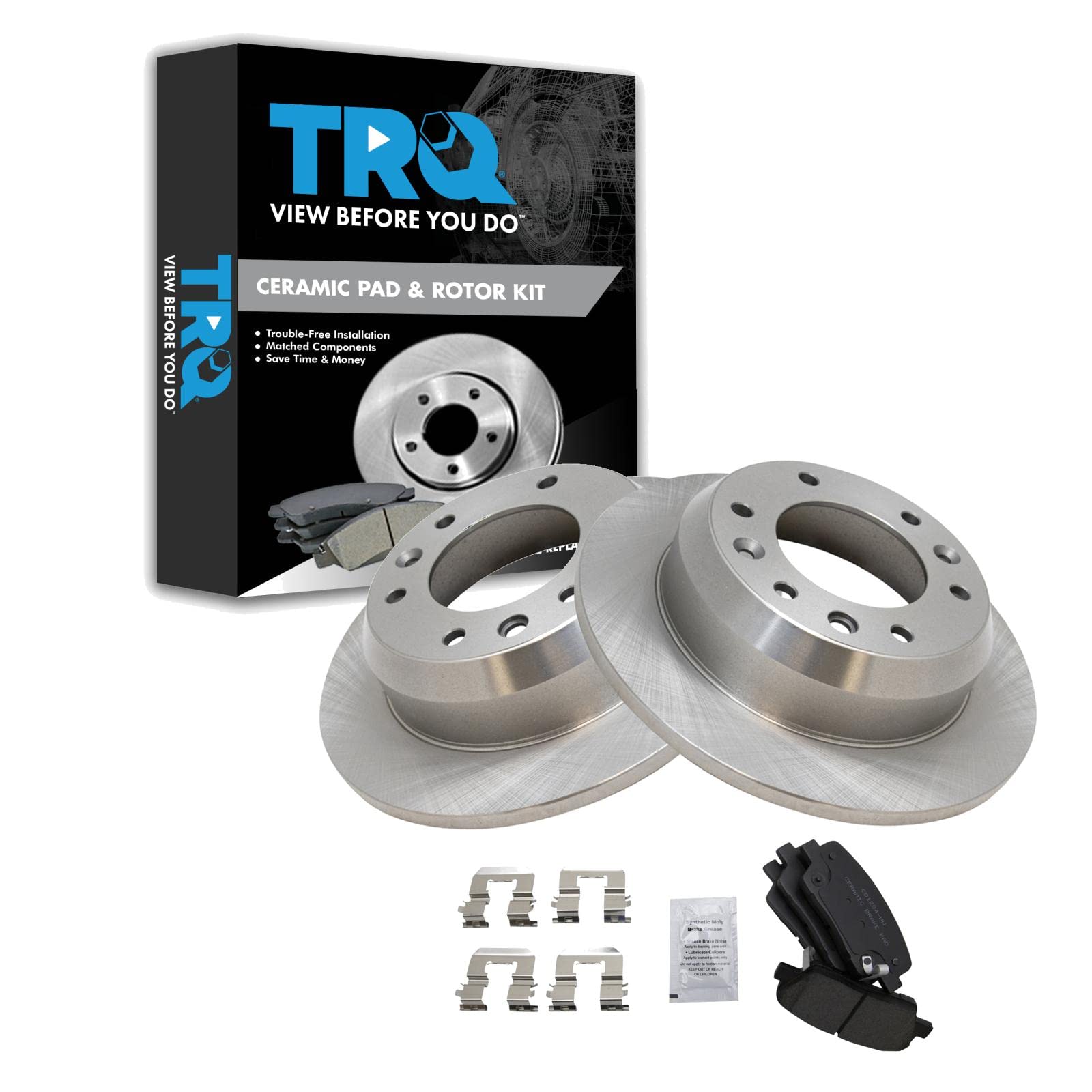 TRQ Rear Brake Pad & Rotor Kit Brake Pads Brake Rotor Ceramic Compatible with 2007-2008 Hyundai Entourage 2007-2012 Kia Sedona