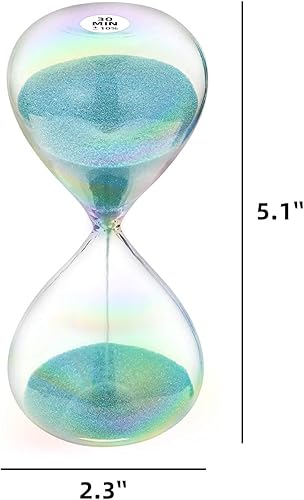 Miniatura 7 de Reloj de arena con temporizador de arena de 30 minutos con arena de color turquesa, reloj de arena grande de 30 minutos, reloj de arena de 30