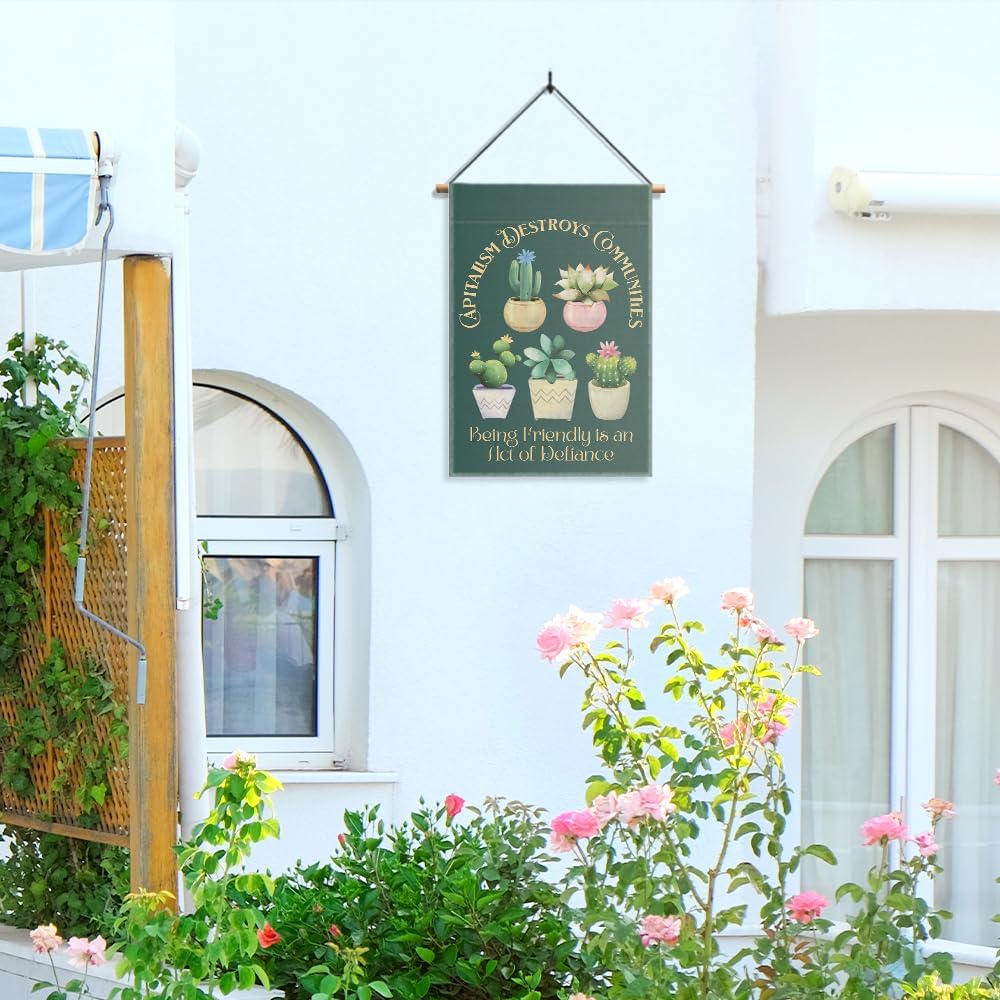 Cute Anti-Capitalism Garden Flag, Being Friendly is an Act of Defiance Succulent Yard Decor, Social Justice House Banner, Community Justice Garden Sign, Spread Kindness Flag, Equal Rights Sign - Image 6