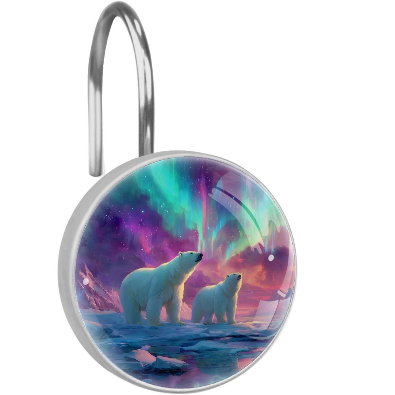 VAPOKF Decorative Shower Curtain Hooks, Polar Bears Rustproof Stainless Steel Shower Curtain Rings for Bathroom, Shower Curtain Hangers for Shower Rod, 12 Pack
