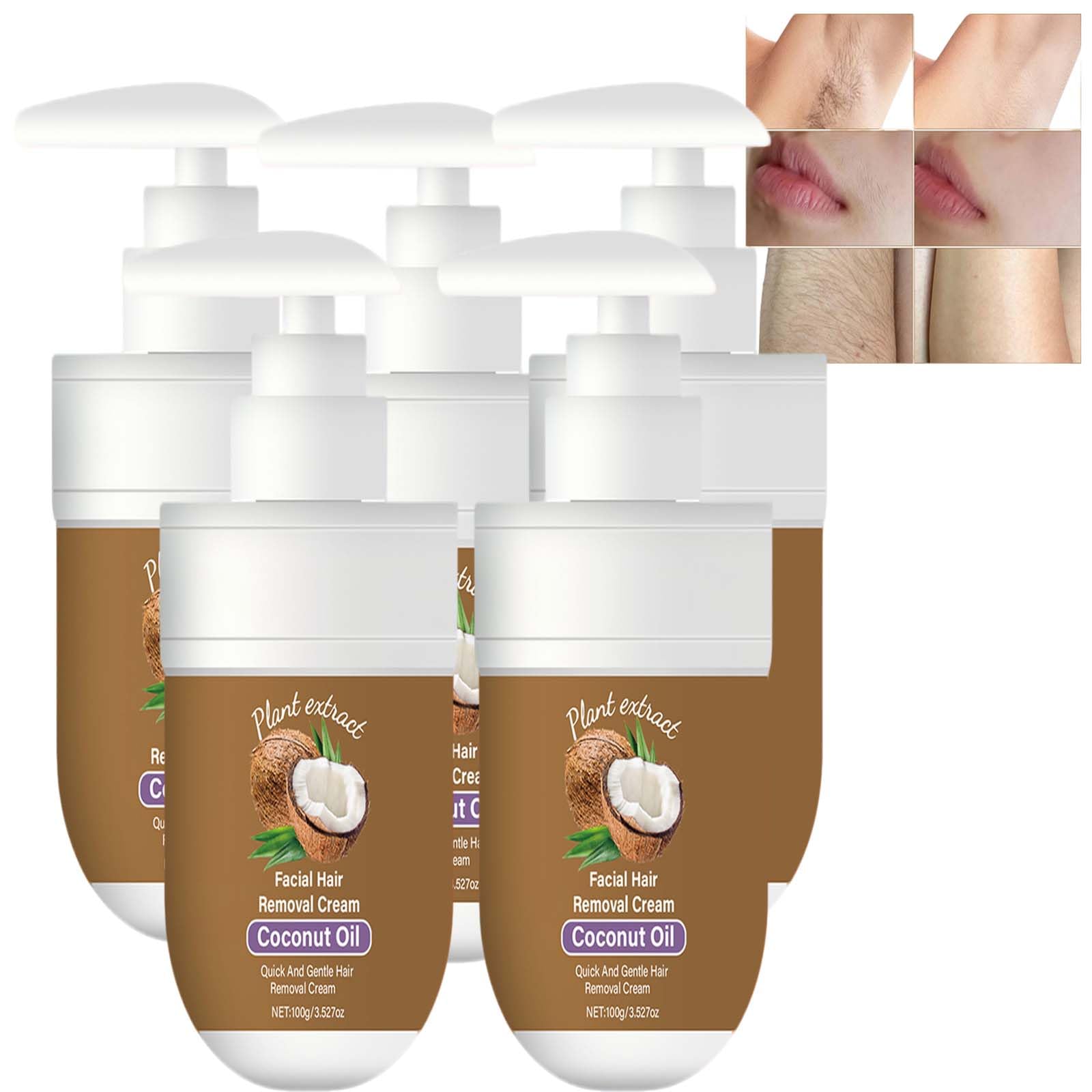 Depilatore delicato, veloce e indolore, per la rimozione dei peli del corpo e del viso, crema depilatoria per il viso con olio di cocco naturale, idratante, lenitiva (5 pezzi)