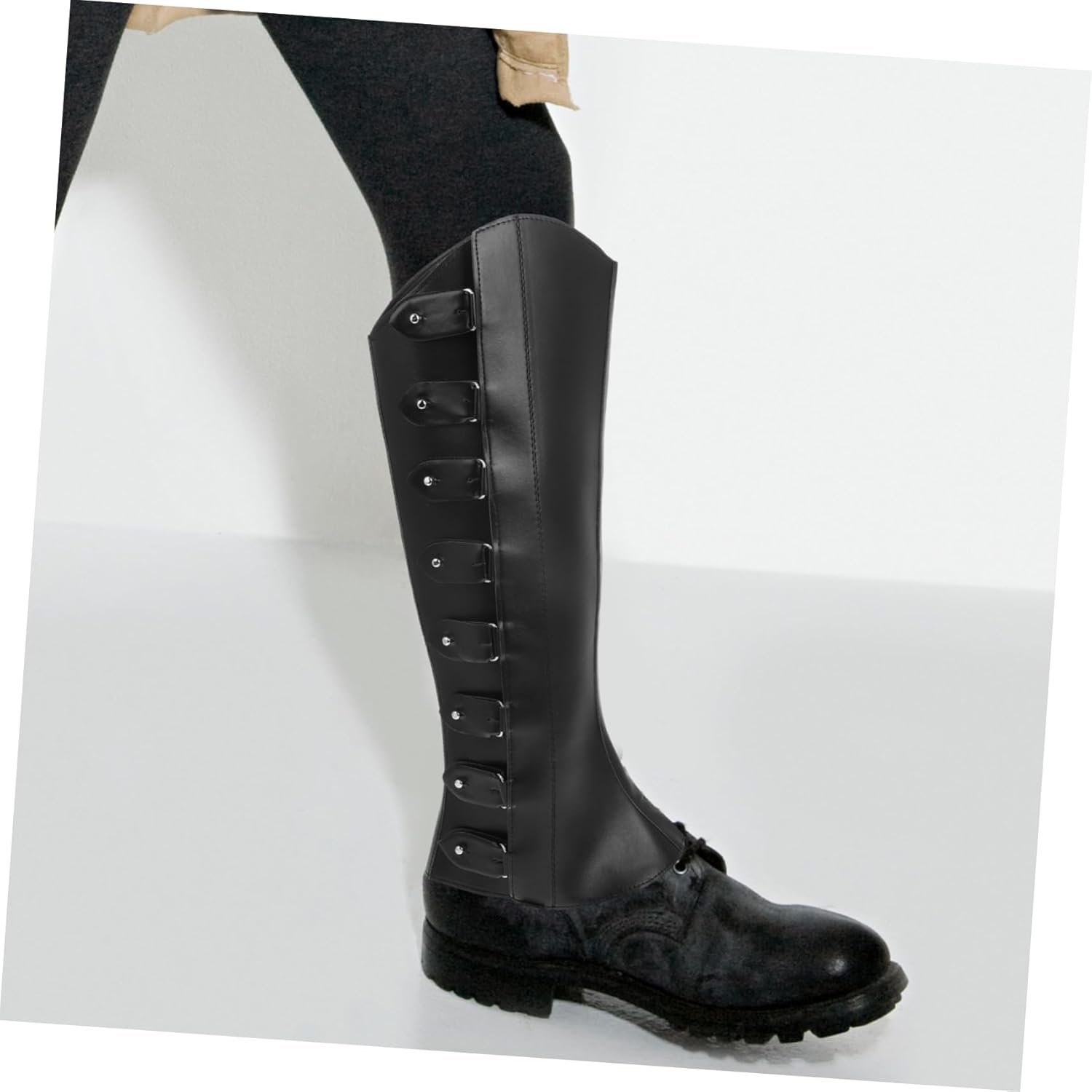 COLLBATH 1pair Vintage High Leg Gaiters Adjustable Boot Covers for Pirate Steampunk Costumes Comfortable Pu Footwear Accessories for Various Leg Black