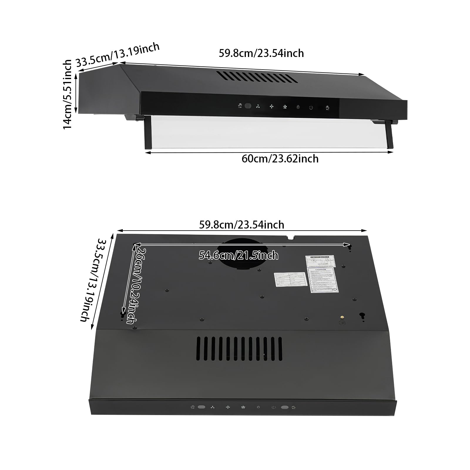 Dunstabzugshaube 60cm Unterbau Umluft Abluft 595-1215m³/h 3-Leistungsstufen Doppelmotor 2-LED-Beleuchtung Touchscreen Bewegungsmelder