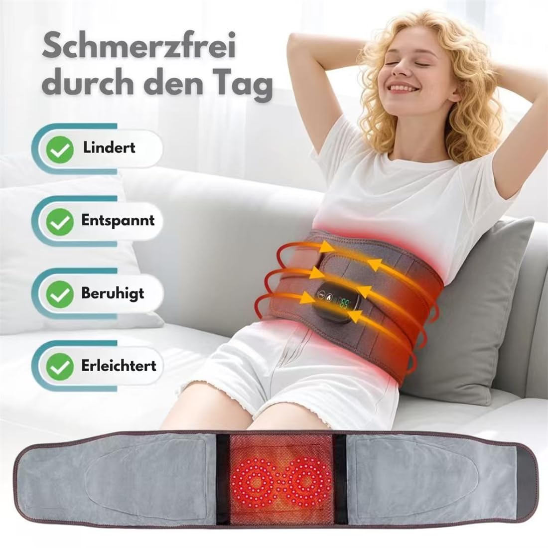Damen und Herren Orthopädischer Rückengurt mit Rotlicht-, Wärme- & Vibrationstherapie – Verstellbarer Lendengurt 70–132cm zur Schmerzlinderung bei Rücken & Bandscheiben