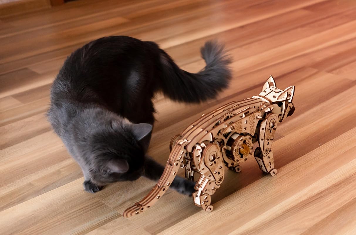 MagicHolz– 3D Holzpuzzle Modellbau Wilde Katze – Mechanischer Holzbausatz mit Gummibandmotor – 3D Puzzle Holz Modellbausatz Erwachsene – DIY Set, 508 Teile, kein Kleber erforderlich